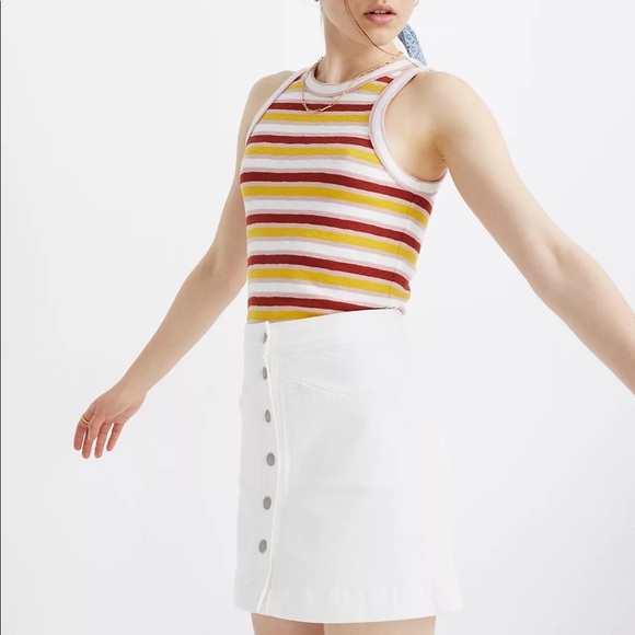 Madewell Stretch Denim A-Line Mini Skirt in Tile White: Button-Front Edition - Picture 2 of 9